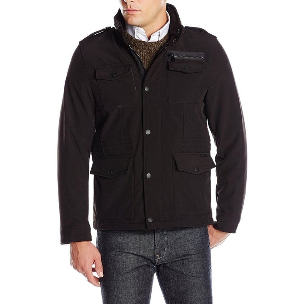 Tommy Hilfiger Men's Black Soft Shell Jacket Large Stand Collar Full Zip